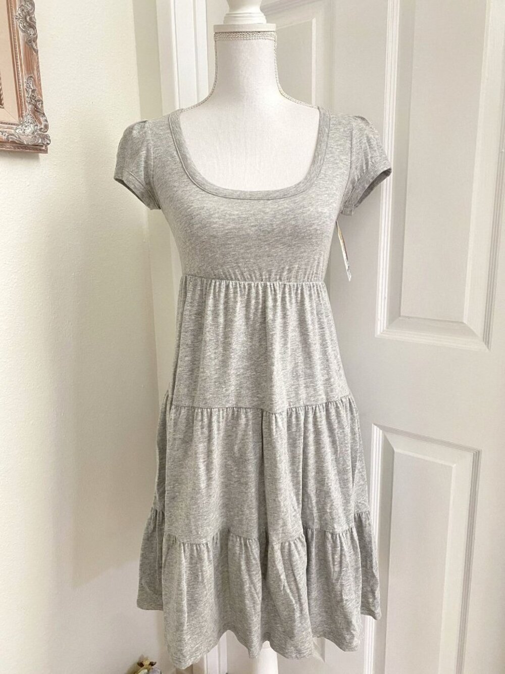 Vintage Retro Target Mossimo Heather Grey Tiered Scoop Neck Dress Size Small